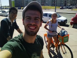 My two friends and me on our orange bicycles