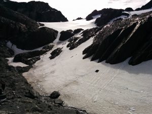 The top of the glacier Martial full of snow and rocks