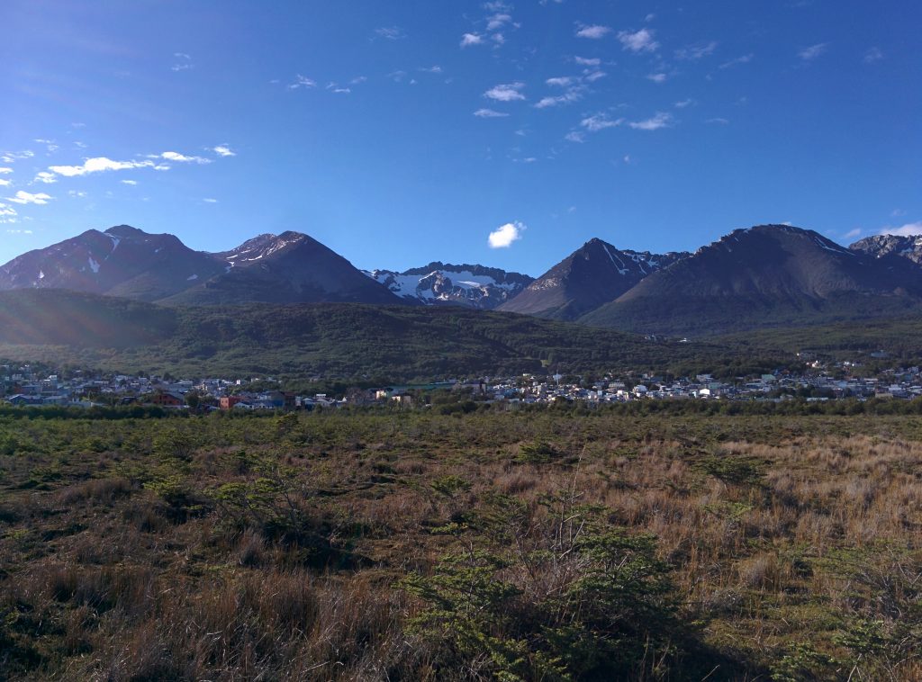 The city of Ushuaia with the mountains in the background