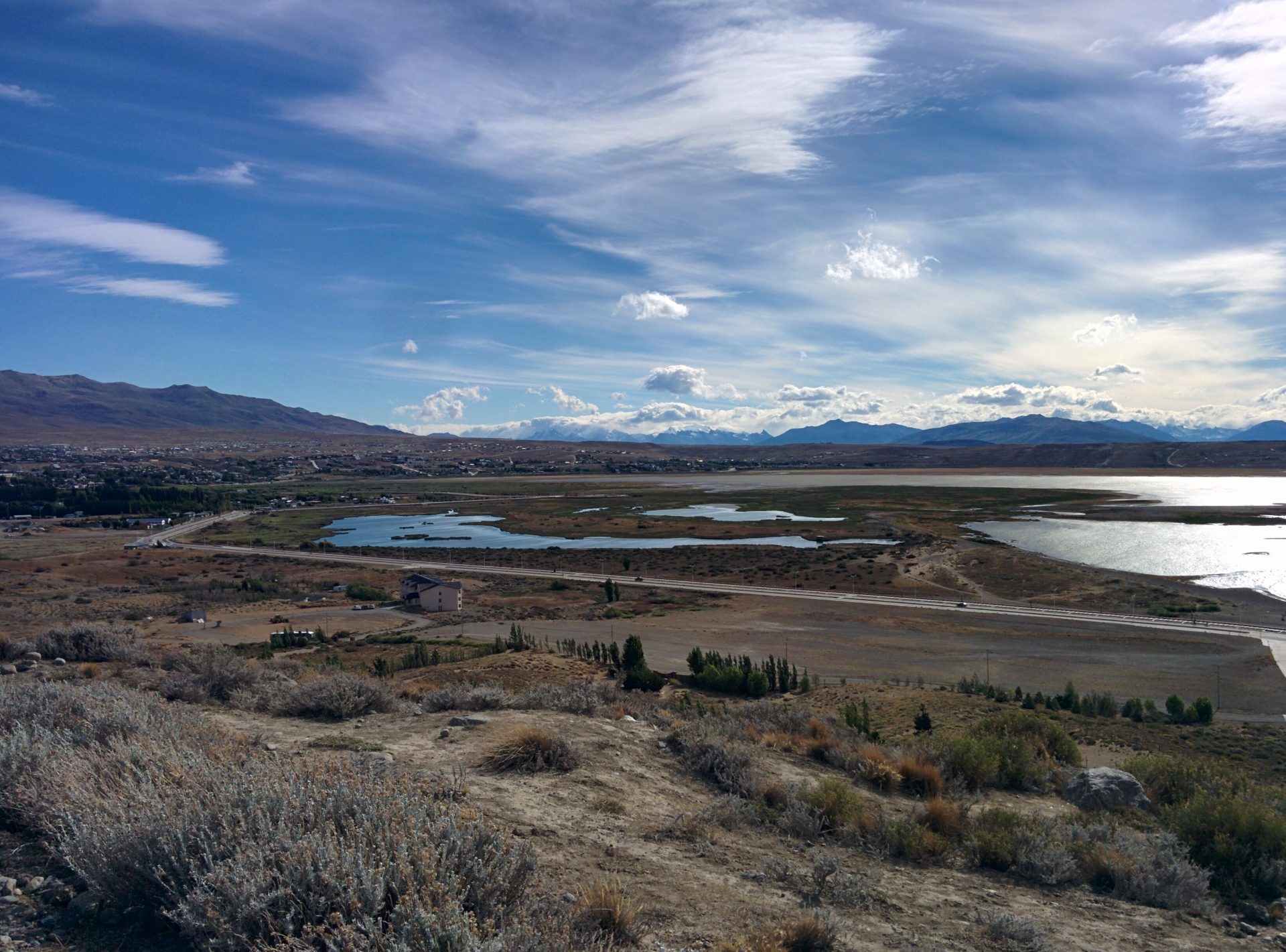 The city of El Calafate in the Background and the reserve of Laguna Nimez in the forground