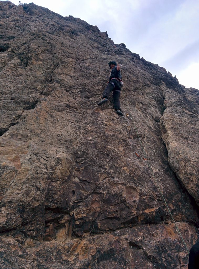 Doing rock climbing