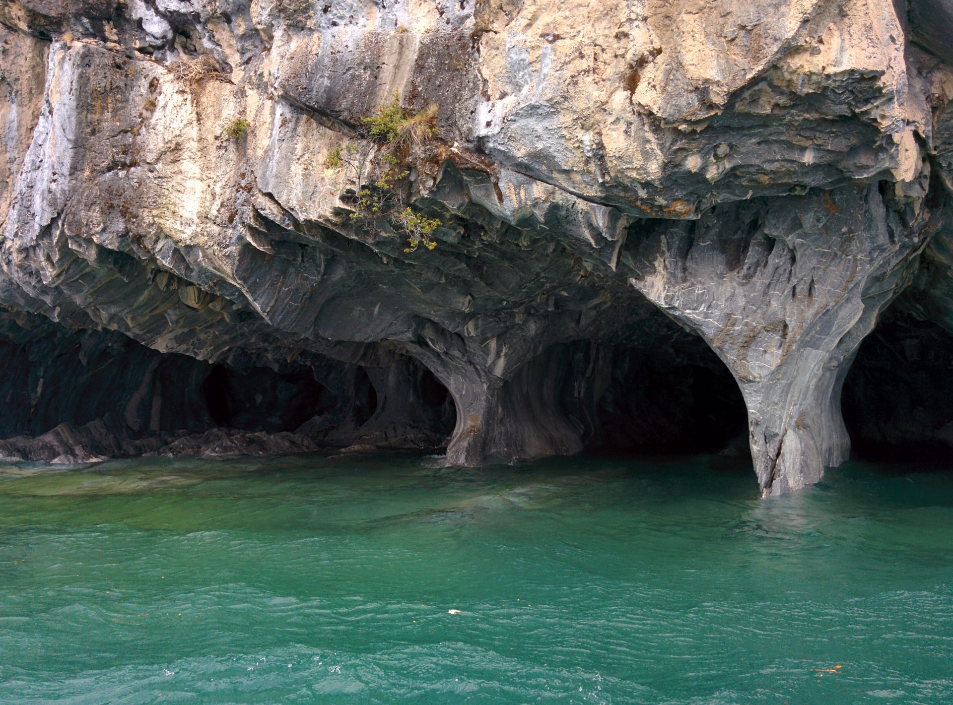 Many marble caves in the water