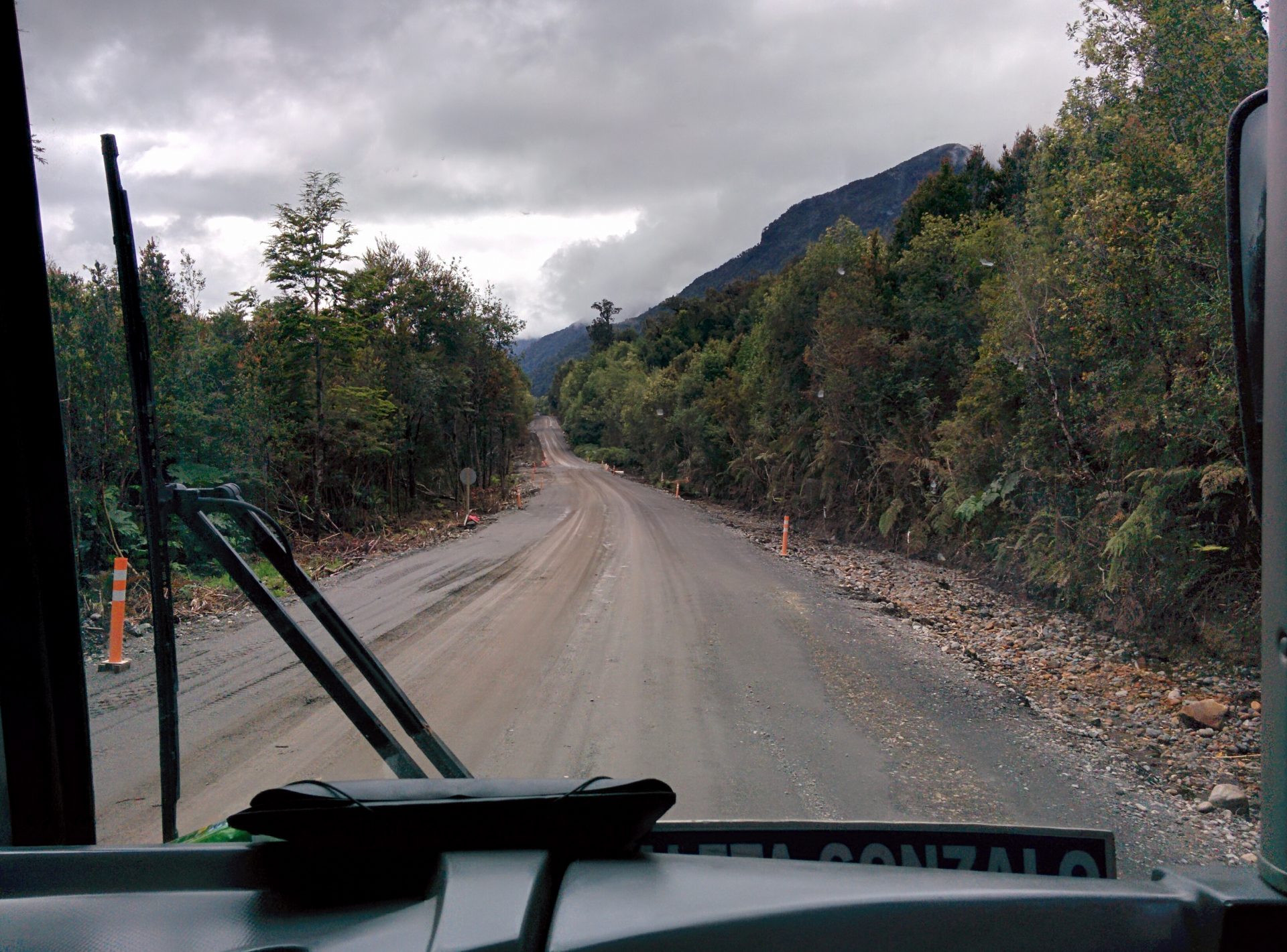 The landway Carretera Austral from a bus.