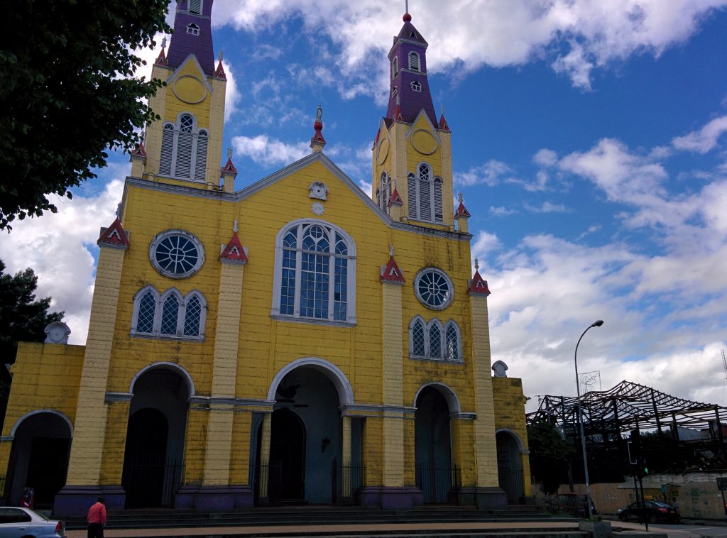 A yellow church