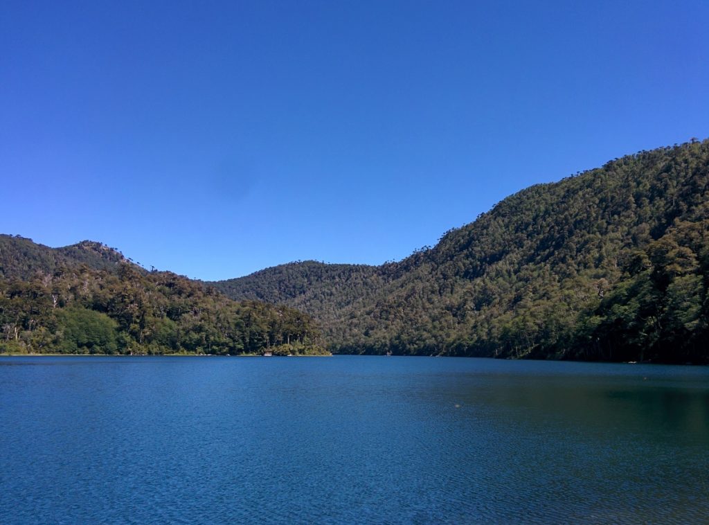 A lake with mountains