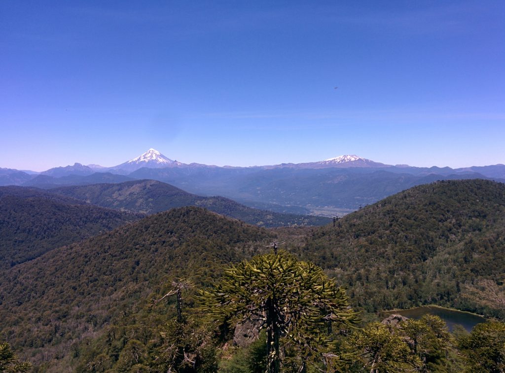 View of the valley with two volcanoes at the background.