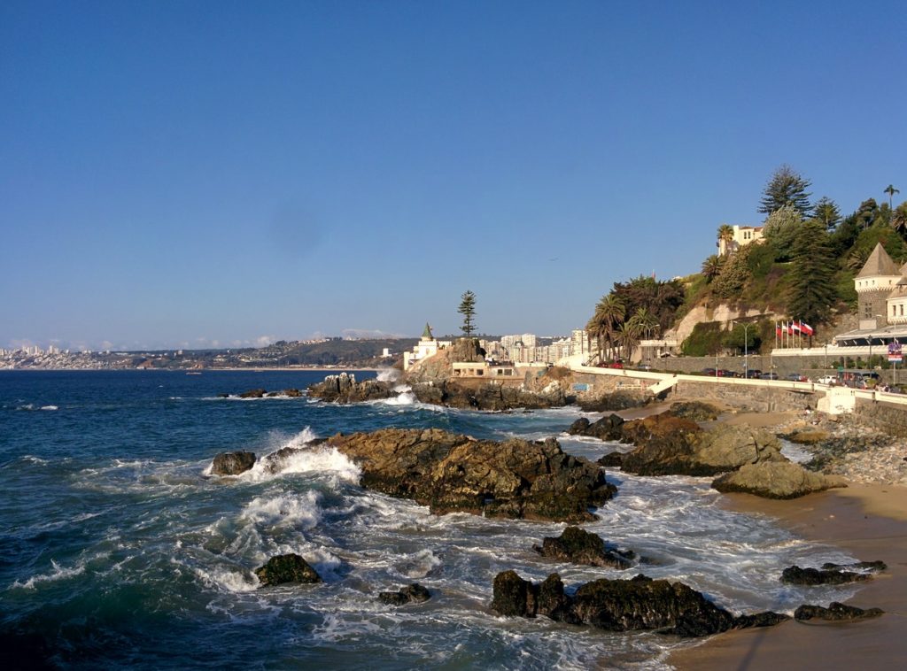 The coast with on the left the sea and on the right the road..