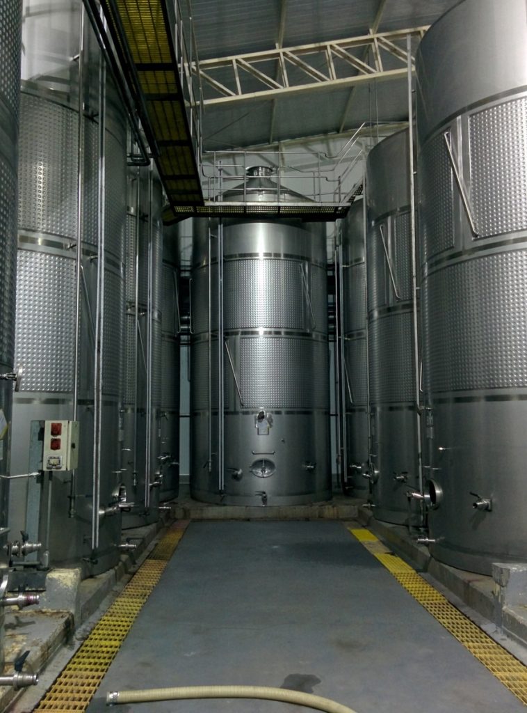 Maceration tanks in steel where the wine is put