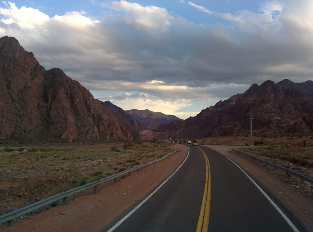 A road and mountains.