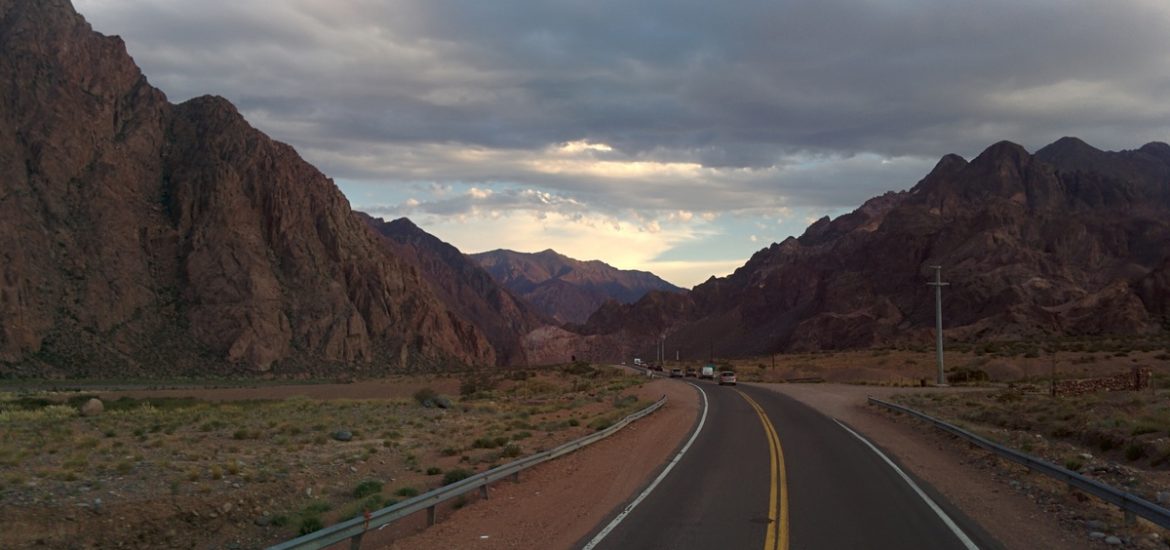 A road and mountains.