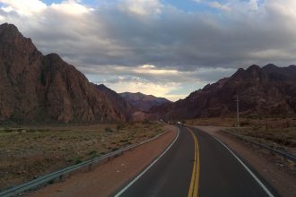 A road and mountains.