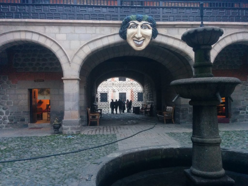 Inside the money museum. The face is the emblem of Potosi.