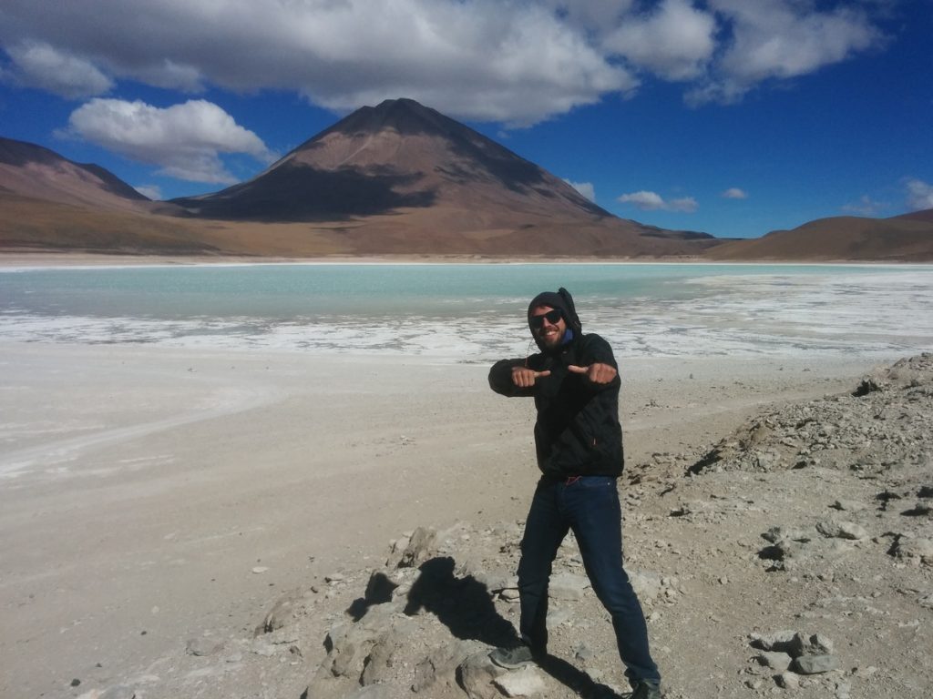 Volcano Licancabur behind the Laguna Verde