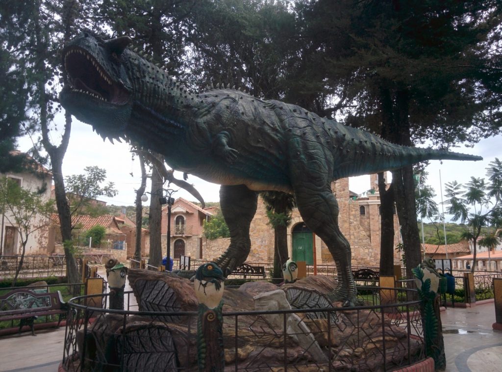 The main square with a big dinosaur