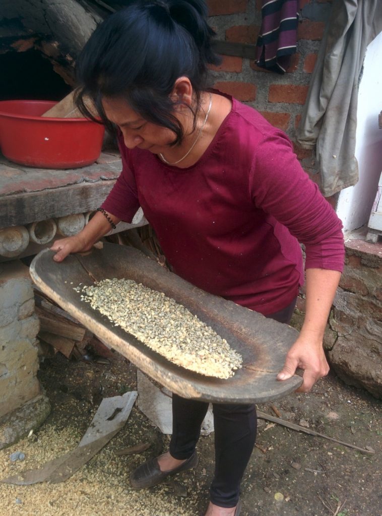 Manual technique for separating the thin skins and the beans