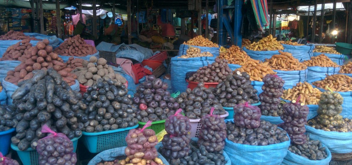Many potatoes in the central market in Cochabamba
