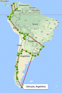 South America map with my itinerary